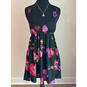 Roxy Floral Poppy V-Neck Empire Waist Mini Dress Black Pink Red Small ARJWD00124